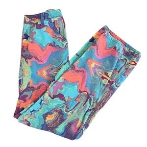 FOREVER 21 Psychedelic Swirl Print Cargo Pants Womens Small Blue Orange Purple